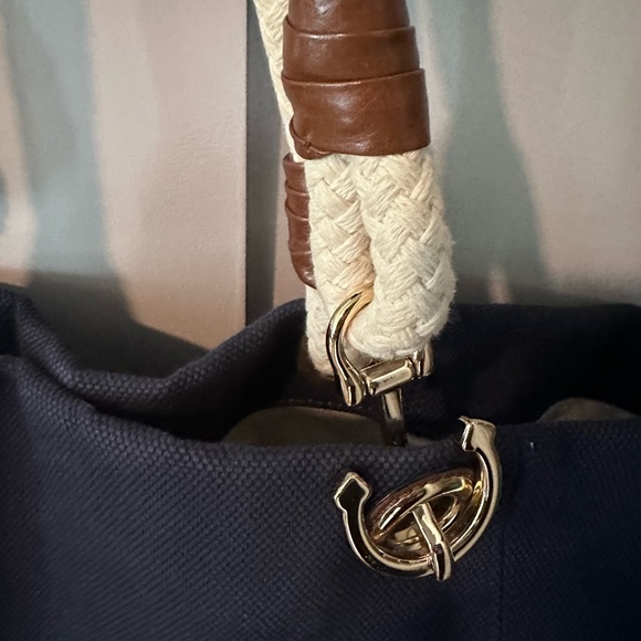 Michael‎ Kors Navy Blue Canvas Leather Trim Tote Bag NWT - Picture 4 of 6